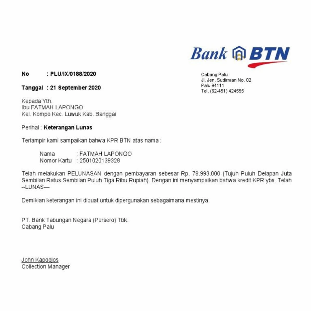 contoh surat roya dari bank