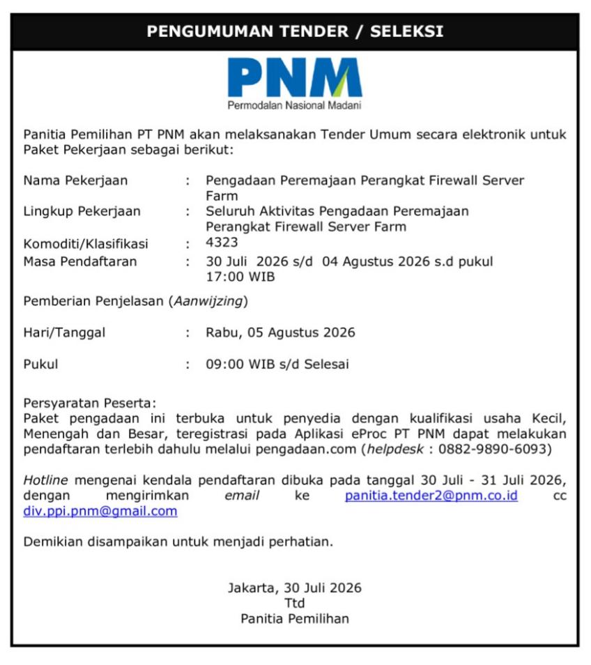 Pengadaan Peremajaan Perangkat Firewall Server Farm